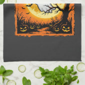 Halloween-Geist-Kürbis-Verlassener-Baum Geschirrtuch (Gefaltet)