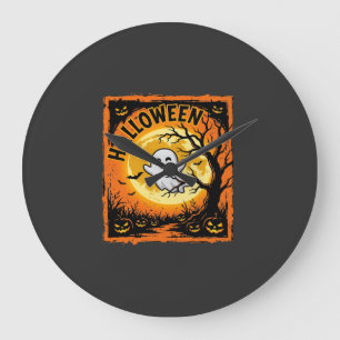 Halloween-Geist-Kürbis-Verlassener-Baum Große Wanduhr