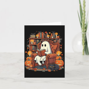 Halloween-Geist liest Bücher Kürbis Schwarze Katze Karte