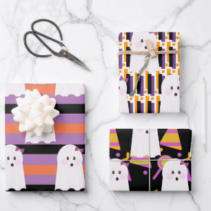 Halloween-Geist Lila Orange Ghul Geschenkpapier Set