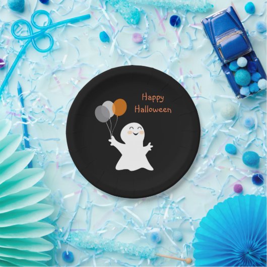 Halloween-Geist mit Ballonen Pappteller (Party)