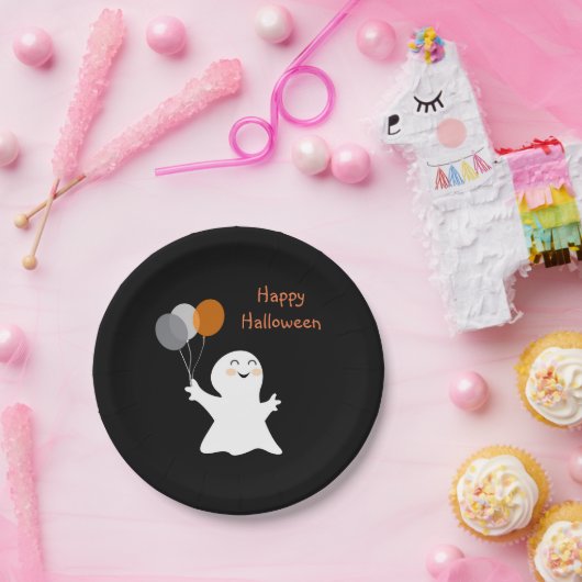 Halloween-Geist mit Ballonen Pappteller (Party)