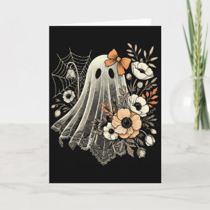 Halloween-Geist mit Blumen Vintage Karte