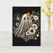 Halloween-Geist mit Blumen Vintage Karte (Gelbe Blume)