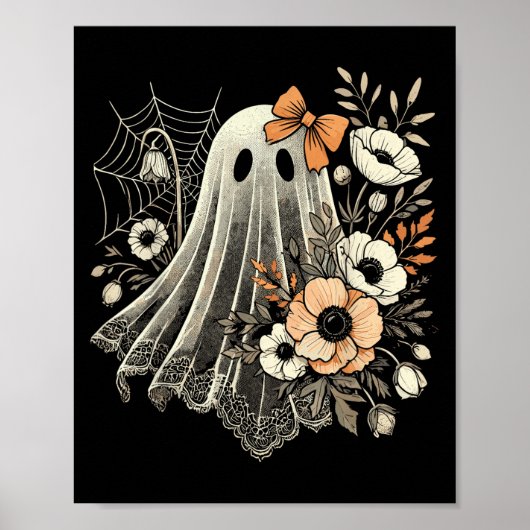Halloween-Geist mit Blumen Vintage Poster (Vorne)