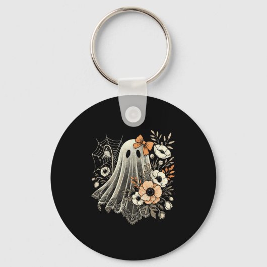 Halloween-Geist mit Blumen Vintage  Schlüsselanhänger (Vorderseite)