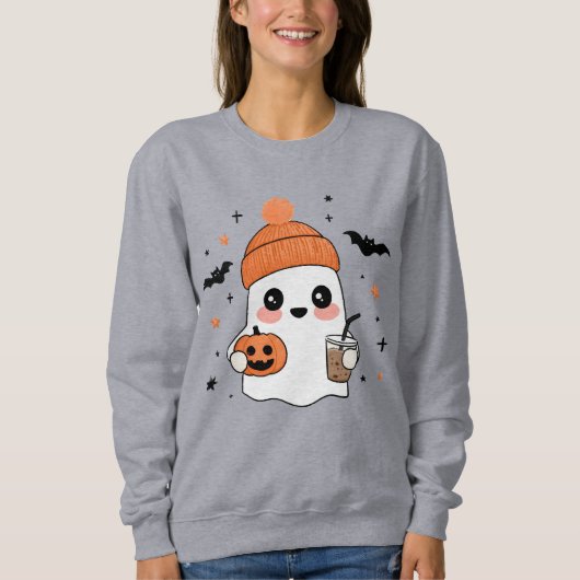 Halloween-Geist mit Eiskaffee Sweatshirt (Vorderseite)