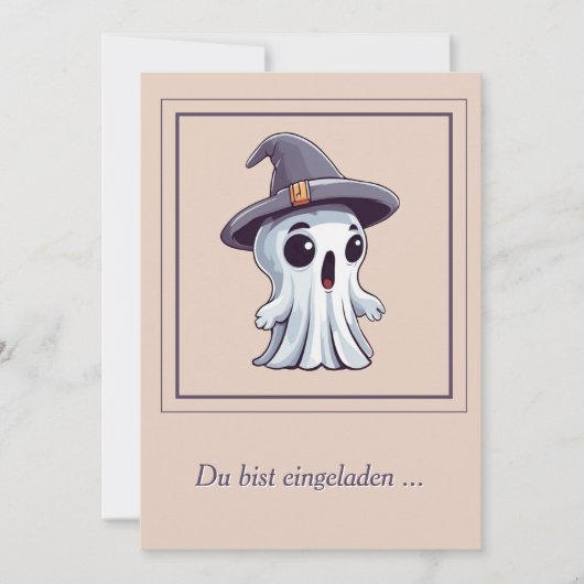 Halloween: Geist mit Hut - Einladung (Vorderseite)