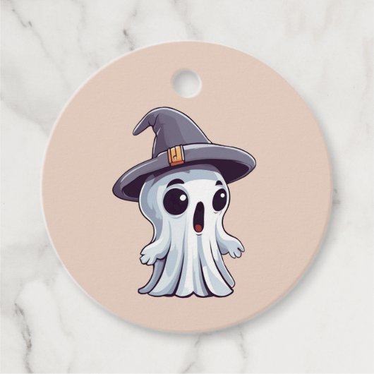 Halloween: Geist mit Hut - Geschenkanhänger (Vorderseite)