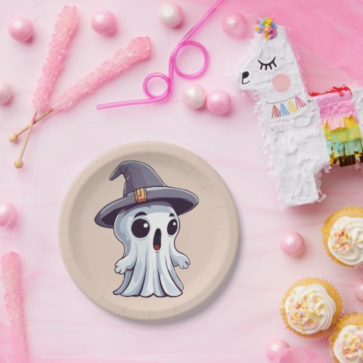 Halloween: Geist mit Hut -  Pappteller (Party)
