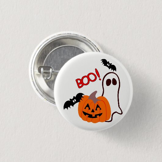 Halloween Geist mit Kürbis Button (Vorne & Hinten)