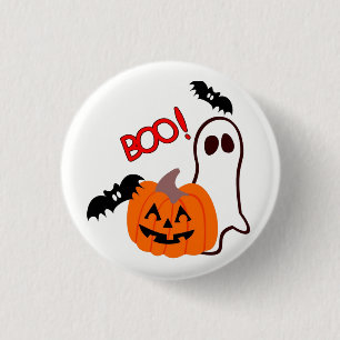 Halloween Geist mit Kürbis Button