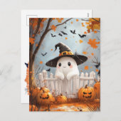 Halloween-Geist mit Kürbis Feiertagspostkarte (Vorne/Hinten)