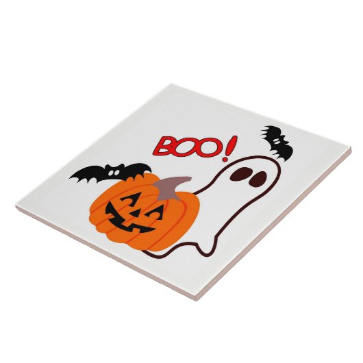 Halloween-Geist mit Kürbis Fliese (Seite)