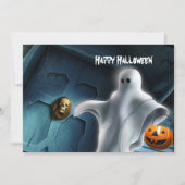 Halloween Geist mit Kürbis Karte (Vorderseite)