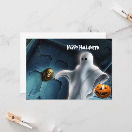 Halloween Geist mit Kürbis Karte (Vorderseite/Rückseite Beispiel)