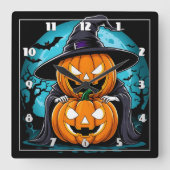 Halloween Geist mit Kürbis unter Mondlicht Quadratische Wanduhr (Vorderseite)