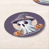 Halloween: Geist mit Kürbissen -  Runder Pappuntersetzer (Angewinkelt)