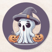 Halloween: Geist mit Kürbissen -  Runder Pappuntersetzer (Vorderseite)
