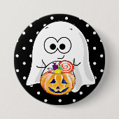 Halloween-Geist mit Pumpkin-Kerzenschussknopf Button (Vorderseite)
