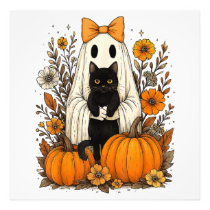Halloween-Geist mit schwarzer Katze Fotodruck