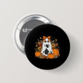 Halloween-Geist mit schwarzer Katze Groovy Floral Button (Vorne & Hinten)