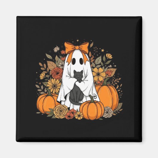 Halloween-Geist mit schwarzer Katze Groovy Floral Magnet (Vorne)
