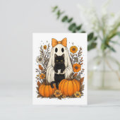 Halloween-Geist mit schwarzer Katze Postkarte (Stehend Vorderseite)