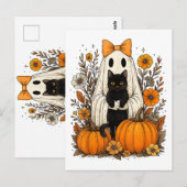 Halloween-Geist mit schwarzer Katze Postkarte (Vorne/Hinten)