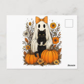 Halloween-Geist mit schwarzer Katze Postkarte (Rückseite)