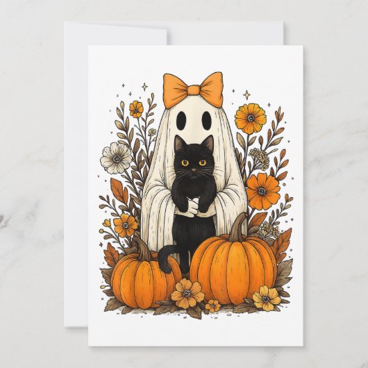 Halloween-Geist mit schwarzer Katze Save The Date (Vorderseite)