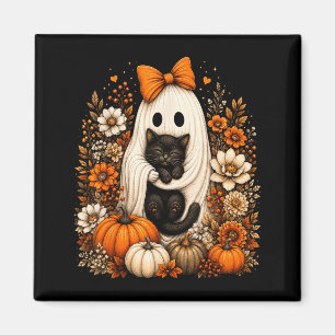 Halloween-Geist mit schwarzer Katze und Kürbis-Blu Magnet