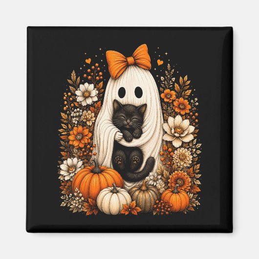 Halloween-Geist mit schwarzer Katze und Kürbis-Blu Magnet (Vorne)