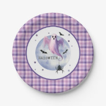 HALLOWEEN Geist Mit Spinne Lila Gingham-Muster
