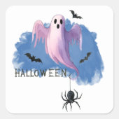 HALLOWEEN Geist mit Spinne Quadratischer Aufkleber (Vorderseite)