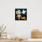 Halloween-Geist-Mond-Fledermäuse-Illustrationspost Poster (Küche)