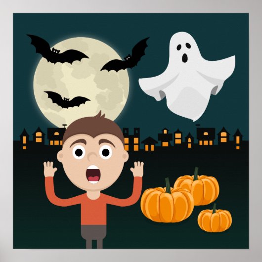 Halloween-Geist-Mond-Fledermäuse-Illustrationspost Poster (Vorne)