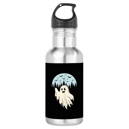 Halloween-Geist-Mond-Wald-Design_1 Edelstahlflasche (Vorderseite)