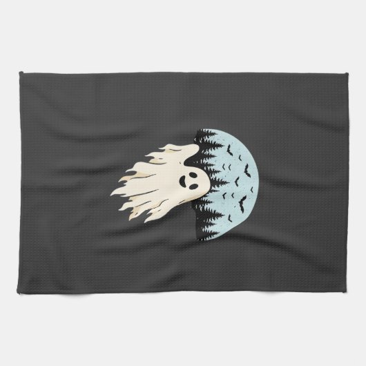 Halloween-Geist-Mond-Wald-Design_1 Geschirrtuch (Horizontal)