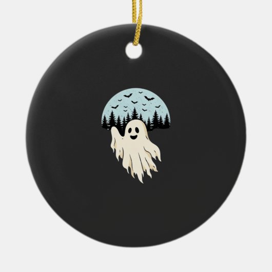 Halloween-Geist-Mond-Wald-Design_1 Keramik Ornament (Vorne)