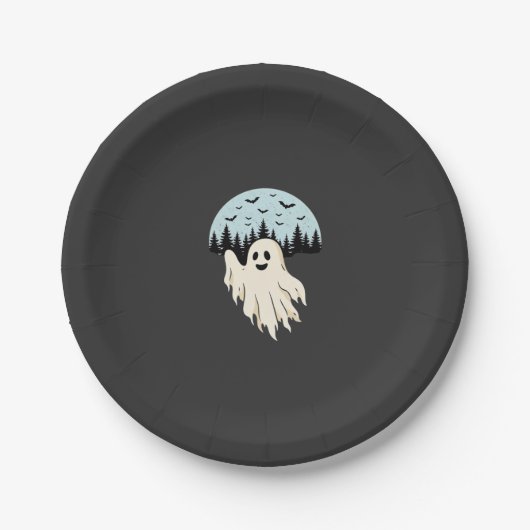 Halloween-Geist-Mond-Wald-Design_1 Pappteller (Vorderseite)