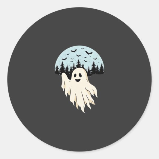 Halloween-Geist-Mond-Wald-Design_1 Runder Aufkleber (Vorderseite)