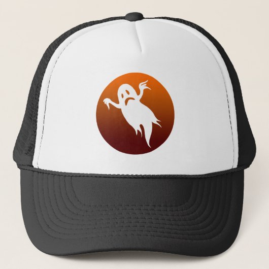 Halloween-Geist-Orangenmond Truckerkappe (Vorderseite)