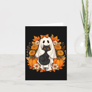 Halloween-Geist Schwarze Katze Blumen Karte