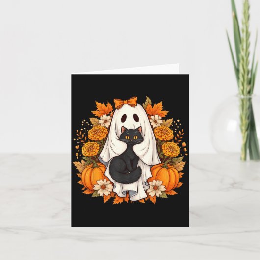 Halloween-Geist Schwarze Katze Blumen Karte (Vorderseite)