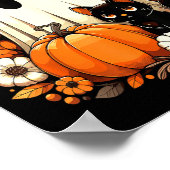 Halloween Geist Schwarze Katze Blumig Groovy Poster (Ecke)