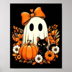 Halloween Geist Schwarze Katze Blumig Groovy Poster