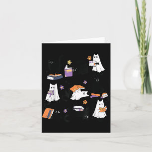 Halloween-Geist-Schwarze-Katze-Lese-Buch-Kostüm Karte