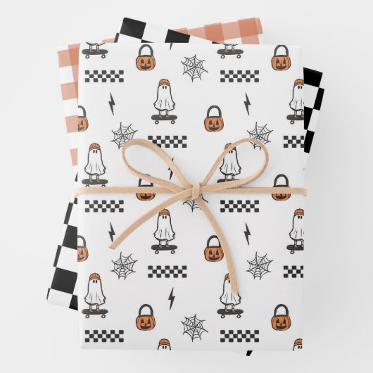 Halloween-Geist-Skateboard-Papierbögen Geschenkpapier Set (Beispiel)