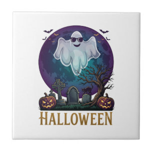 Halloween-Geist-Sonnenbrille Lila Mond Friedhof_1 Fliese